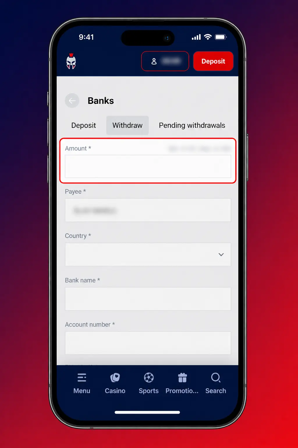 Step-by-step guide to withdrawing funds via the Gladiatorsbet app, showing wallet and withdrawal screen options.