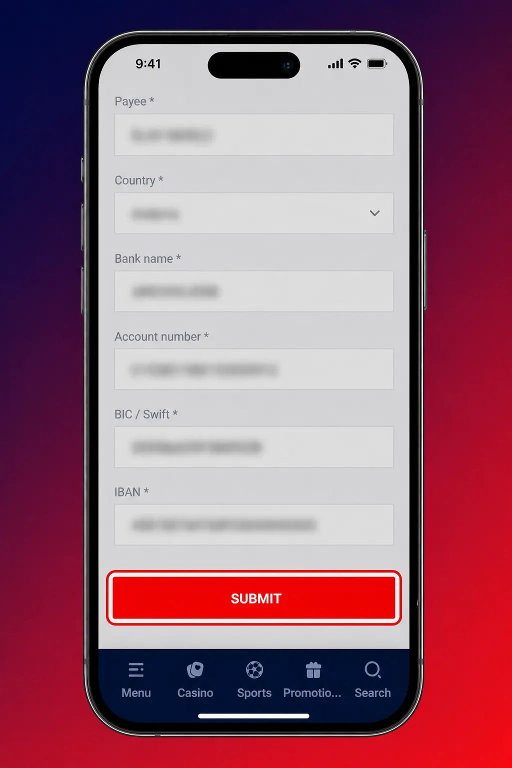 Step-by-step guide to withdrawing funds via the Gladiatorsbet app, showing the Wallet and Withdraw screen options